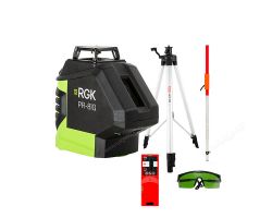 Комплект: лазерный уровень RGK PR-81G + штатив RGK LET-170, рейка RGK LR-2, приёмник RGK LD-9, зелёные очки RGK