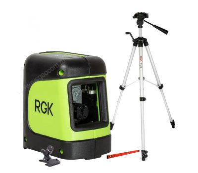 Комплект: лазерный уровень RGK ML-11G + штатив RGK F130, уровень RGK U2100, кронштейн RGK K-5