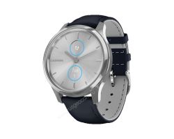 Часы Garmin Vivomove Luxe серебристый с темно-синим кожаным ремешком